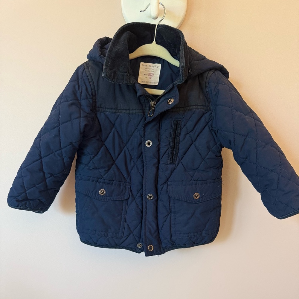 Zara Navy Blue Quilted and Corduroy baby Boy Jacket